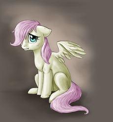 Size: 557x605 | Tagged: safe, artist:170th, fluttershy, g4, female, filly, sad, sitting, solo