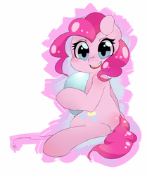 Size: 1280x1533 | Tagged: dead source, safe, artist:berseepon09, pinkie pie, earth pony, pony, g4, balloon, cute, diapinkes, female, open mouth, sitting, smiling, solo