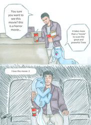 Size: 2236x3076 | Tagged: artist needed, safe, trixie, human, g4, high res, movie, popcorn