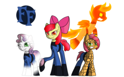 Size: 1600x1000 | Tagged: safe, artist:mechashockwave, apple bloom, babs seed, scootaloo, sweetie belle, g4, crossover, cutie mark crusaders, fantastic four, human torch, invisible woman, marvel, mr. fantastic, simple background, the thing, transparent background