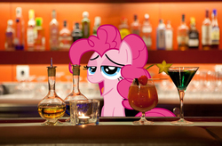 Size: 1600x1050 | Tagged: safe, artist:djmusicandcartoons, pinkie pie, g4, alcohol, bar, bottle, glass, irl, photo, ponies in real life, solo, strawberry, vector