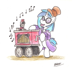 Size: 1506x1442 | Tagged: safe, artist:bobthedalek, dj pon-3, vinyl scratch, pony, unicorn, g4, clothes, coat, doll, female, hat, music, musical instrument, organ, solo, top hat