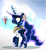 Size: 1658x1800 | Tagged: safe, artist:ruhisu, princess luna, alicorn, pony, g4, apron, chocolate, church, clothes, female, flower in hair, glowing, glowing horn, hat, horn, ice cream, magic, neckerchief, shirt, smiling, solo, standing, strawberry, telekinesis, vacation, vanilla