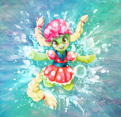 Size: 1000x966 | Tagged: safe, artist:girlieginger, granny smith, g4, leap of faith, adorasmith, clothes, cute, female, solo, swimsuit, water, young granny smith