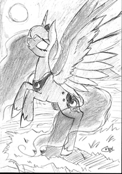 Size: 600x850 | Tagged: safe, artist:sakanabone, princess luna, g4, female, grayscale, monochrome, solo