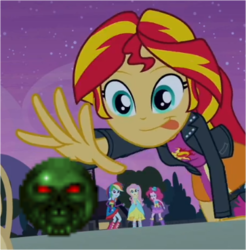 Size: 363x369 | Tagged: safe, sunset shimmer, equestria girls, g4, my little pony equestria girls, doom, exploitable meme, god mode, invulnerability, meme, sunset shimmer reaching for things