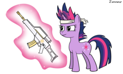 Size: 2592x1552 | Tagged: safe, artist:zaponator, twilight sparkle, g4, female, future twilight, g36, gun, solo