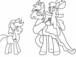 Size: 2000x1500 | Tagged: safe, artist:shyvent, apple bloom, applejack, big macintosh, earth pony, pony, g4, male, monochrome, stallion