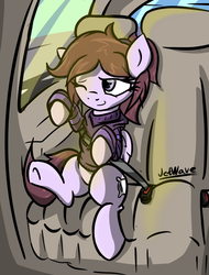 Size: 913x1203 | Tagged: safe, artist:jetwave, oc, oc only, oc:pillow case, pegasus, pony, car, clothes, hoodie, ponies in earth, seatbelt