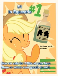 Size: 1200x1553 | Tagged: safe, artist:pixelkitties, edit, applejack, g4, leap of faith, #1, #1 in equestria, applejack approved, endorsement, eyes closed, female, image macro, meme, pizap, poster, solo