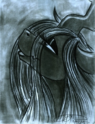 Size: 1683x2189 | Tagged: dead source, safe, artist:digitaldomain123, queen chrysalis, changeling, changeling queen, g4, doodle, female, monochrome, sketch, solo, traditional art
