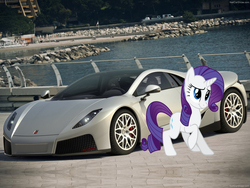 Size: 1600x1200 | Tagged: safe, rarity, g4, car, gta spano, irl, photo, ponies in real life, ponies with cars, solo