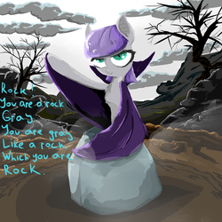 Size: 1024x1024 | Tagged: safe, artist:ba2sairus, maud pie, bat pony, pony, g4, female, maudbat, poem, race swap, rock, solo