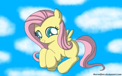 Size: 1280x800 | Tagged: safe, artist:therealfate, fluttershy, g4, cute, female, filly, filly fluttershy, flying, shyabetes, solo, weapons-grade cute, younger