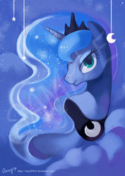 Size: 800x1128 | Tagged: safe, artist:amy30535, princess luna, g4, female, looking at you, moon, sample, solo, stars, wip