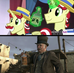 Size: 844x834 | Tagged: safe, screencap, flam, flim, g4, leap of faith, my little pony: friendship is magic, comparison, flim flam brothers, nigel west dickens, red dead redemption