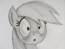 Size: 3264x2448 | Tagged: safe, artist:flare-chaser, rainbow dash, g4, blushing, bust, drawing, female, hair, high res, monochrome, open mouth, pencil drawing, portrait, shading, shocked, sketch, solo, traditional art, wide eyes