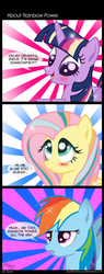 Size: 1430x3778 | Tagged: safe, artist:zsparkonequus, fluttershy, rainbow dash, twilight sparkle, alicorn, pegasus, pony, g4, comic, cute, dialogue, female, frown, mare, rainbow power, sparkles, twilight sparkle (alicorn)