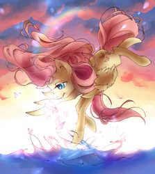 Size: 1176x1321 | Tagged: safe, artist:my-magic-dream, fluttershy, g4, backlighting, female, pixiv, solo, splash, water, windswept mane