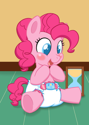 Size: 883x1248 | Tagged: safe, artist:artiecanvas, pinkie pie, earth pony, pony, g4, artiecanvas is trying to murder us, baby, baby pie, baby pony, cute, cutie mark diapers, diaper, diapinkes, female, poofy diaper, solo