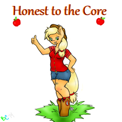 Size: 700x700 | Tagged: safe, artist:bunnycat, applejack, earth pony, anthro, g4, apple, clothes, smiling