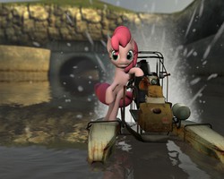 Size: 1280x1024 | Tagged: safe, artist:gergta, pinkie pie, g4, 3d, airboat, crossover, female, gmod, half-life, half-life 2, solo, water