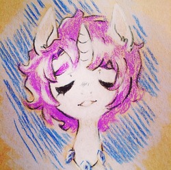 Size: 640x635 | Tagged: safe, artist:techtechno, rarity, g4, alternate hairstyle, eyes closed, female, necklace, portrait, short hair, solo, traditional art
