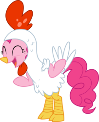 Size: 8799x10811 | Tagged: safe, pinkie pie, chicken, earth pony, pony, g4, absurd resolution, animal costume, chicken pie, chicken suit, clothes, costume, female, simple background, solo, transparent background, vector
