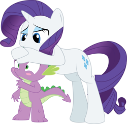 Size: 1488x1457 | Tagged: safe, artist:hoodie-stalker, rarity, spike, dragon, pony, unicorn, g4, bedroom eyes, bipedal, bipedal leaning, blush sticker, blushing, cute, duo, female, leaning, male, ship:sparity, shipping, simple background, spikelove, straight, transparent background, vector, wide eyes