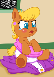 Size: 883x1248 | Tagged: safe, artist:artiecanvas, ms. harshwhinny, pony, g4, age regression, baby, baby pony, diaper, female, foal, harshfilly, poofy diaper, solo