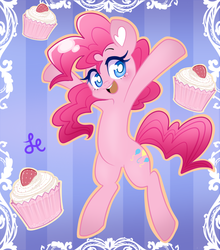 Size: 787x893 | Tagged: safe, artist:lolopan, pinkie pie, earth pony, pony, g4, bipedal, cupcake, cute, diapinkes, female, open mouth, solo