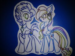 Size: 1024x768 | Tagged: safe, artist:swirlyquill, rainbow dash, soarin', g4, female, male, paper, ship:soarindash, shipping, straight, traditional art