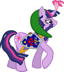 Size: 500x557 | Tagged: safe, artist:zeldacourage, pinkie pie, twilight sparkle, g4, hylian shield, link, master sword, navi, shield, simple background, sword, the legend of zelda, transparent background