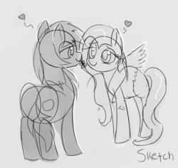 Size: 545x515 | Tagged: safe, artist:aureai-sketches, big macintosh, fluttershy, earth pony, pony, g4, male, monochrome, ship:fluttermac, shipping, sketch, stallion, straight