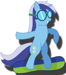 Size: 2534x2882 | Tagged: safe, artist:ocredan, minuette, pony, unicorn, g4, bipedal, female, goggles, grin, mare, smiling, solo, surfing