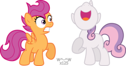 Size: 2990x1564 | Tagged: safe, artist:sasukex125, scootaloo, sweetie belle, g4, simple background, singing, transparent background, vector