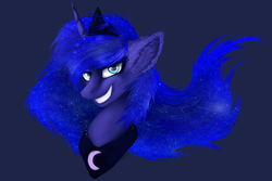 Size: 1024x686 | Tagged: safe, artist:rainbowaliona, princess luna, g4, female, grin, simple background, smiling, solo