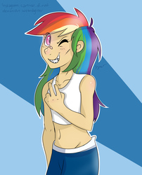 Size: 4044x4993 | Tagged: safe, artist:bloodyhellhayden, rainbow dash, human, g4, absurd resolution, belly button, braces, clothes, female, humanized, midriff, solo, tank top