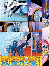 Size: 720x960 | Tagged: safe, idw, official comic, kibitz, princess celestia, princess luna, alicorn, pony, g4, spoiler:comic, spoiler:comic17, female, idw advertisement, magic mirror, mare, preview, royal sisters, siblings, sisters