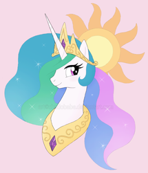 Size: 645x750 | Tagged: safe, artist:shadobabe, princess celestia, alicorn, pony, g4, bust, cutie mark, female, portrait, profile, solo