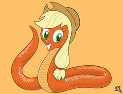 Size: 3850x2975 | Tagged: safe, artist:tomtornados, applejack, snake, g4, female, high res, solo, species swap, wallpaper