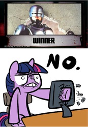 Size: 849x1227 | Tagged: safe, twilight sparkle, g4, death battle, exploitable meme, meme, robocop, terminator, terminator vs robocop