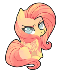 Size: 365x423 | Tagged: safe, artist:burgerlicious, fluttershy, g4, female, frown, glare, looking at you, looking back, sitting, solo