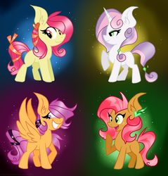 Size: 952x996 | Tagged: safe, artist:daisy-dictator, apple bloom, babs seed, scootaloo, sweetie belle, g4, crystallized, cutie mark crusaders, impossibly large ears
