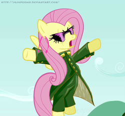 Size: 772x720 | Tagged: safe, artist:blustarpencil, fluttershy, g4, crossover, female, jojo's bizarre adventure, new fluttershy, noriaki kakyoin, pun, solo, visual pun