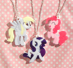 Size: 1500x1403 | Tagged: safe, artist:kawaiikave, derpy hooves, pinkie pie, rarity, pegasus, pony, g4, female, mare, necklace