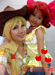 Size: 450x611 | Tagged: safe, artist:dukesawolf, apple bloom, applejack, human, g4, child, cosplay, irl, irl human, photo