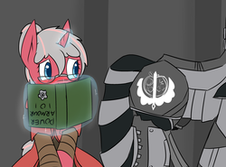 Size: 3500x2584 | Tagged: safe, artist:erthilo, oc, oc only, oc:steel cherry, pony, unicorn, fallout equestria, blushing, book, clothes, eyes on the prize, glasses, high res, looking at butt, magic, ministry of wartime technology, power armor, powered exoskeleton, scribe, scribe robe, steel ranger, telekinesis