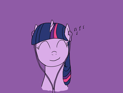 Size: 1024x768 | Tagged: safe, artist:doctorspectrum, twilight sparkle, g4, bust, earbuds, eyes closed, female, music notes, solo