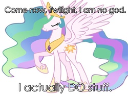 Size: 1031x774 | Tagged: safe, princess celestia, g4, female, rekt, religion, smiling, solo, text edit